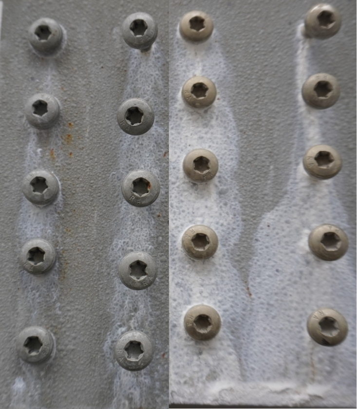 Im Verbau gegen Aluminiumprofile zeigten sich die beschichteten Stahlschrauben im Salzsprühnebeltest nach DIN EN ISO 9227 mehr als 2.000 Stunden resistent gegen Kontaktkorrosion